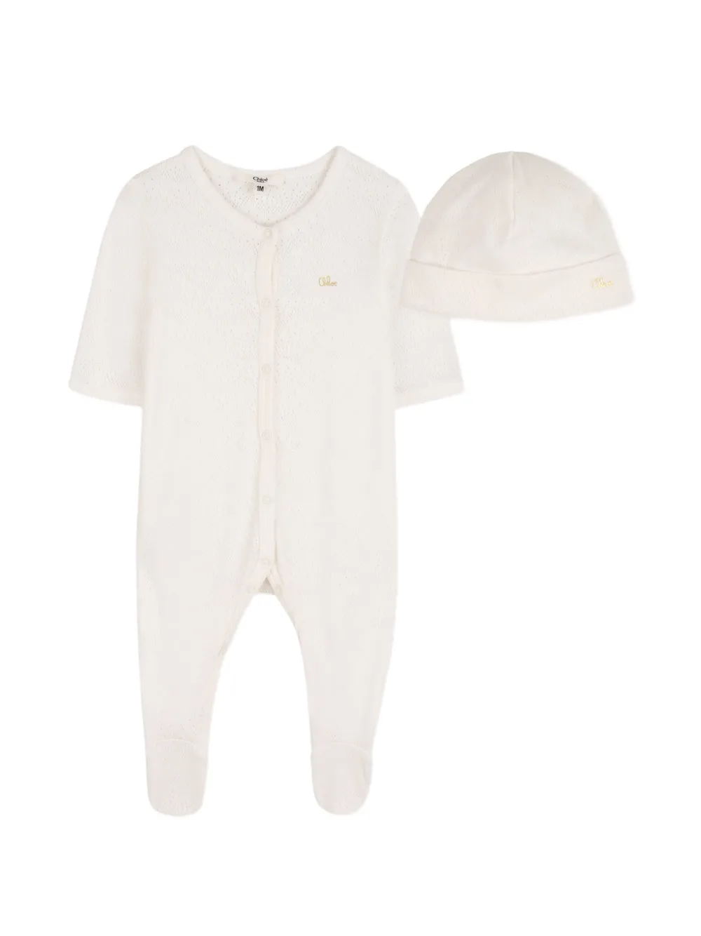 Chloé Kids Strampler mit Logo-Stickerei - Nude