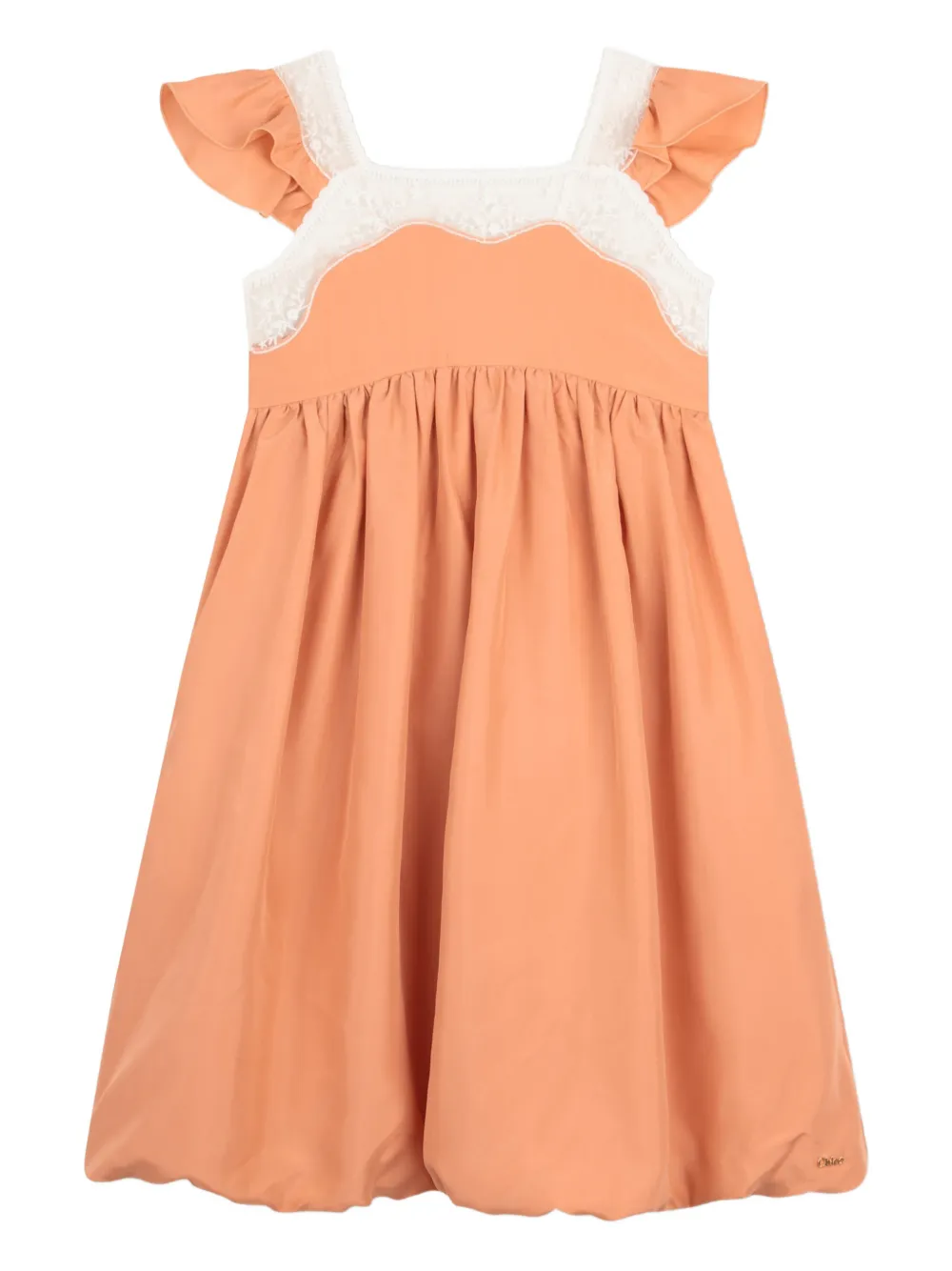 Chloé Kids ruffled lace-detail dress - Arancione