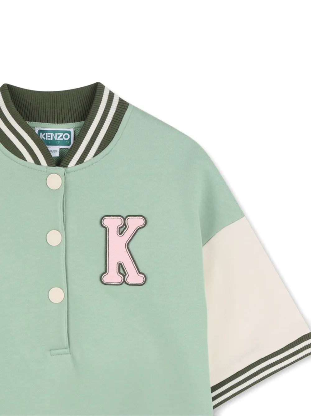  Kenzo Kids Vestido Con Ribete De Rayas Y Apliques - Verde 