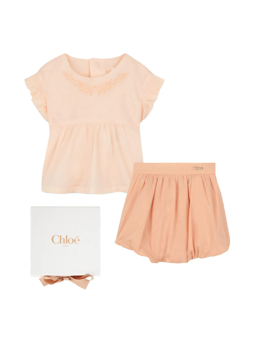 Chloé Kids Besticktes Strampler-Set mit Rüschen - Orange