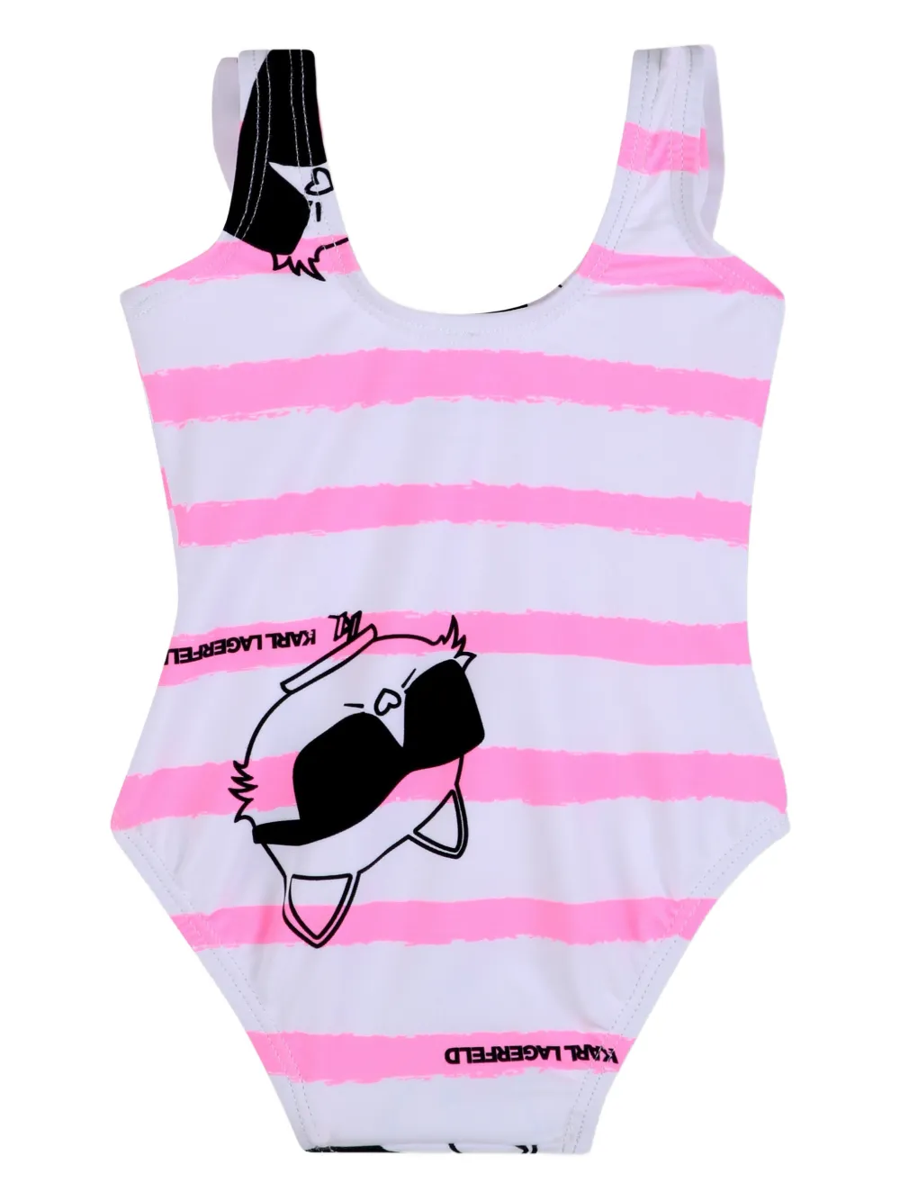 Karl Lagerfeld Kids Ikon Choupette gestreept badpak met ruches Wit