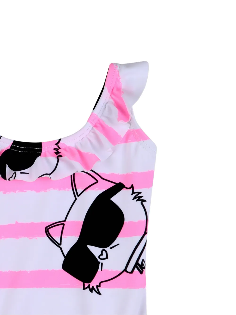 Karl Lagerfeld Kids Ikon Choupette gestreept badpak met ruches Wit