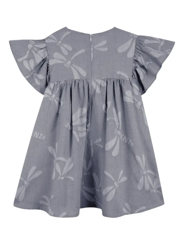 Kenzo Kids Dragonflies Ruffled Casual Dress | Grey | FARFETCH