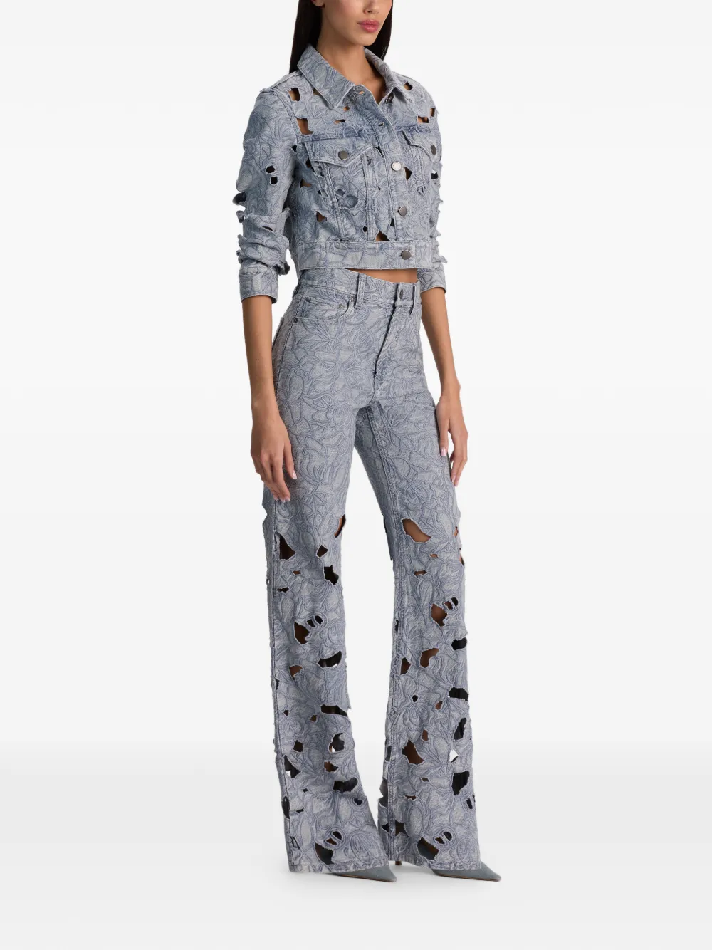  Alice + Olivia Embroidered Eyelet Jacket - Blue 
