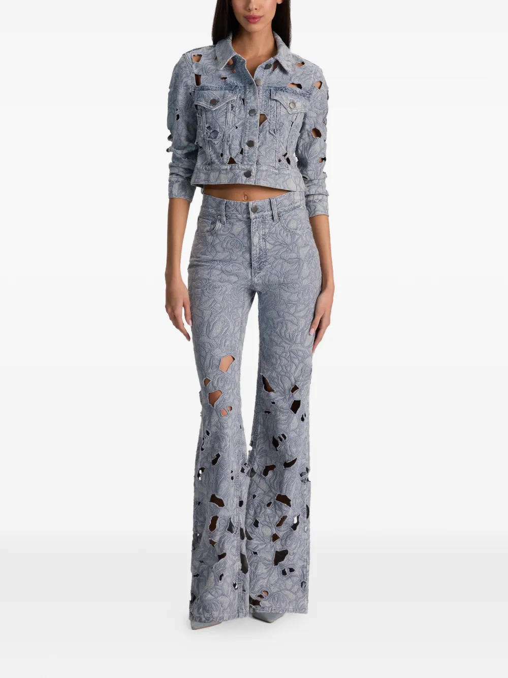  Alice + Olivia Embroidered Eyelet Jacket - Blue 
