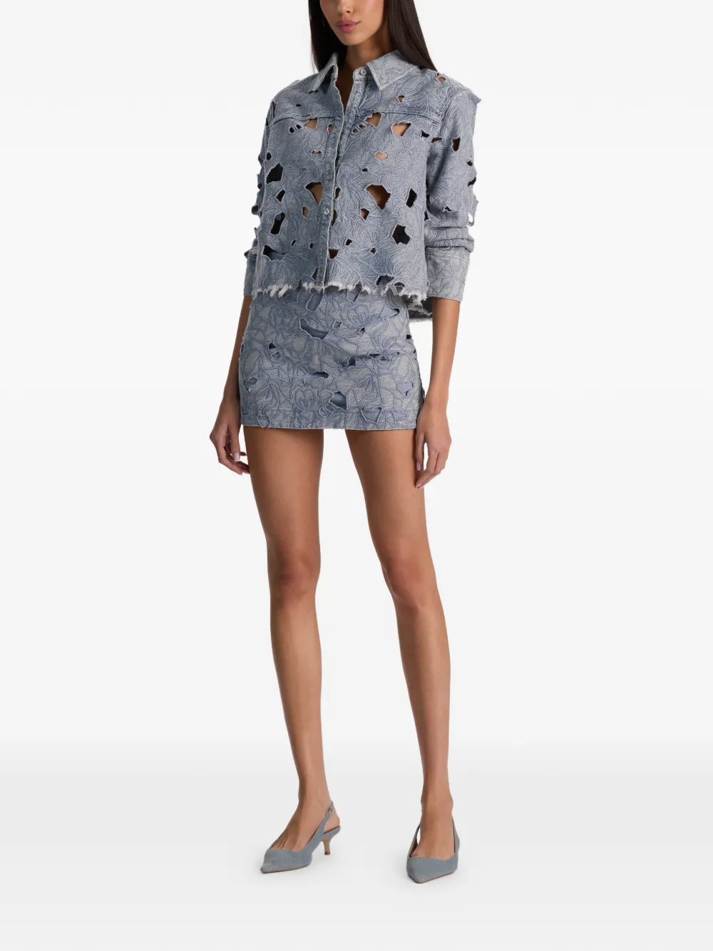 Alice + olivia embroidered eyelet mini skirt - Blauw