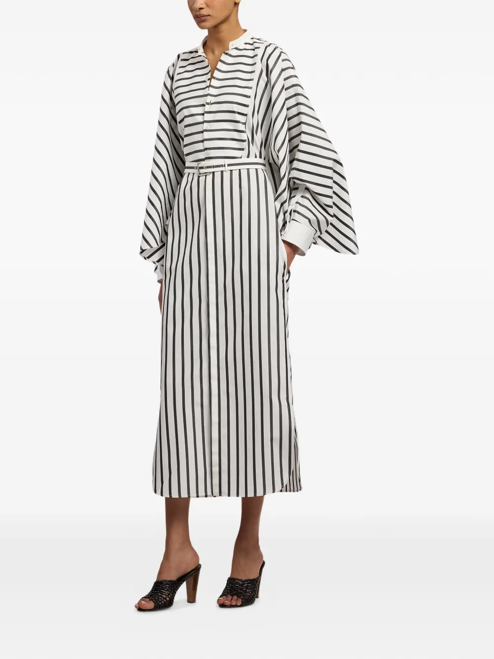 Ralph Lauren Collection Juliana gestreepte jurk met ceintuur Zwart