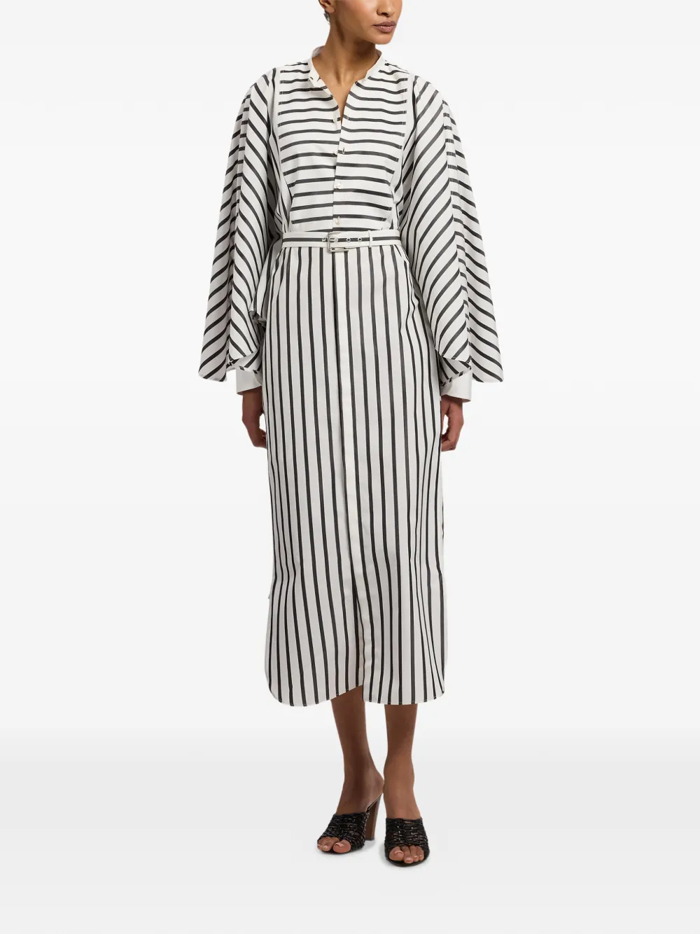 Ralph Lauren Collection Juliana gestreepte jurk met ceintuur Zwart