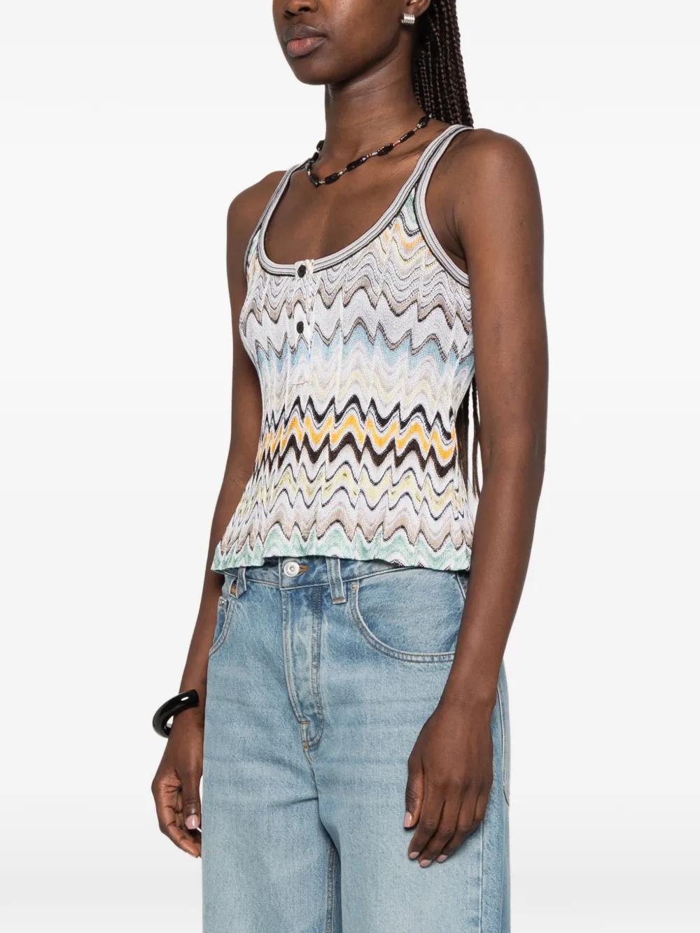 Missoni zigzag-knit button-detail Tank Top | Blue | FARFETCH