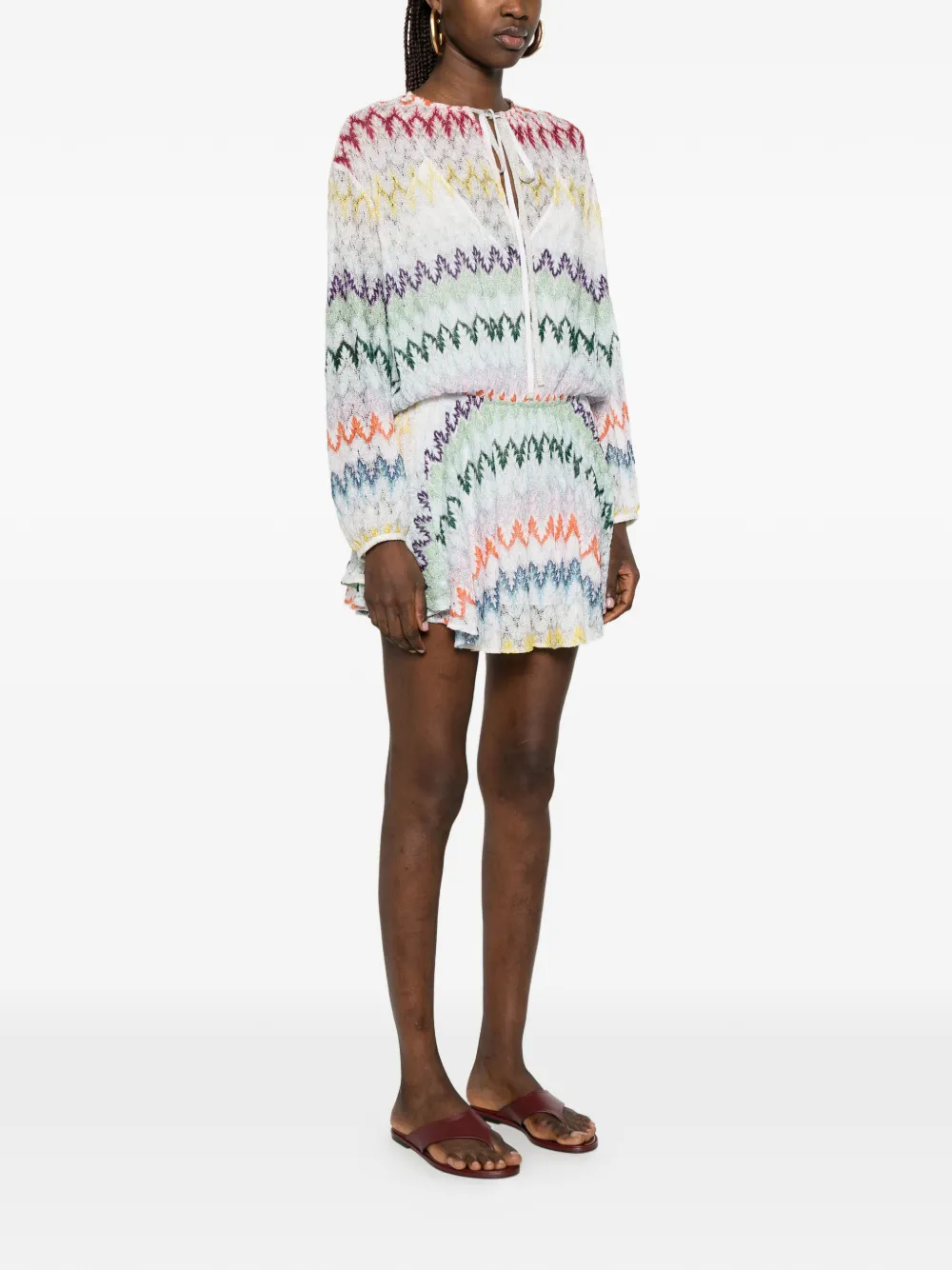 Missoni Mini-jurk met zigzag-patroon en strik Wit