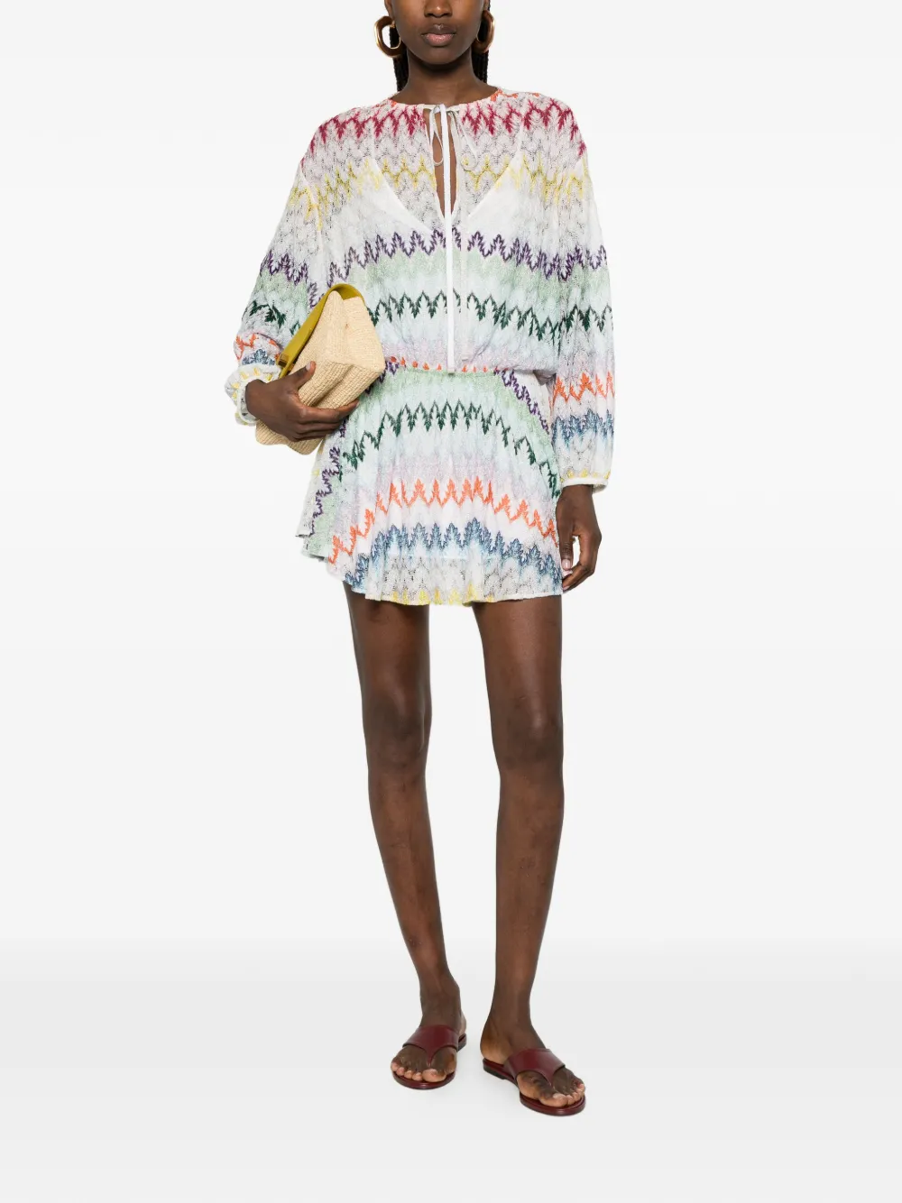 Missoni zigzag tie mini dress - Bianco