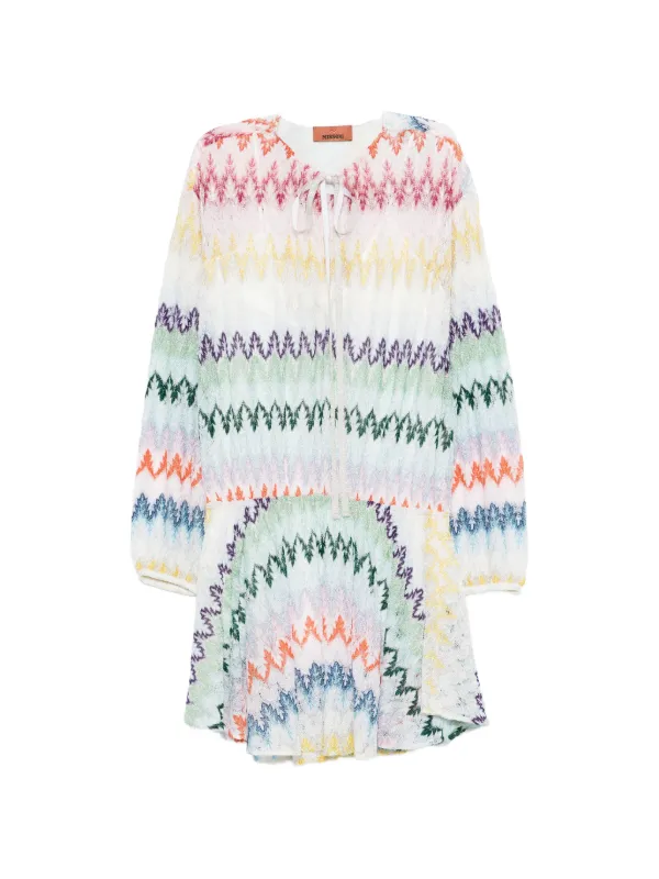 Missoni Zigzag Tie Mini Dress in White