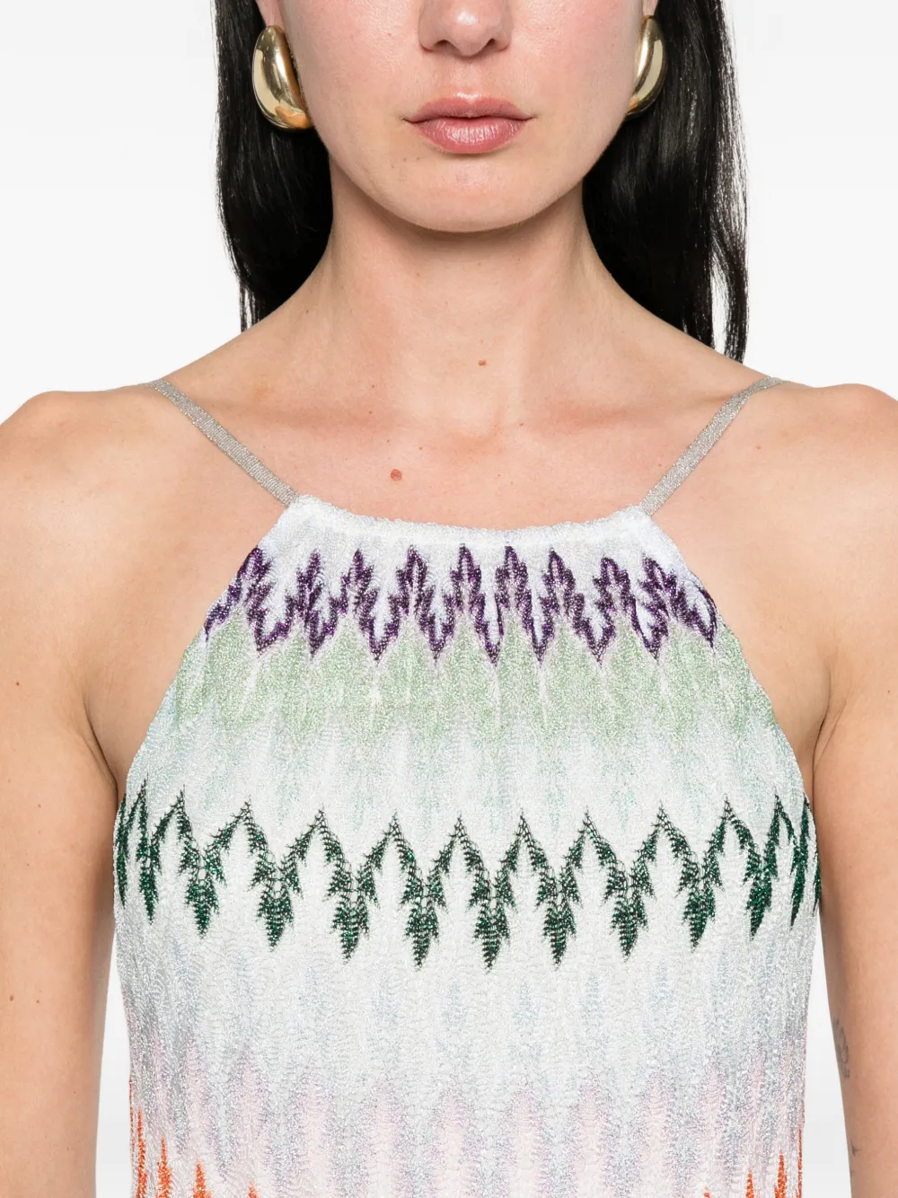 Missoni Mouwloze gestreepte maxi-jurk Wit
