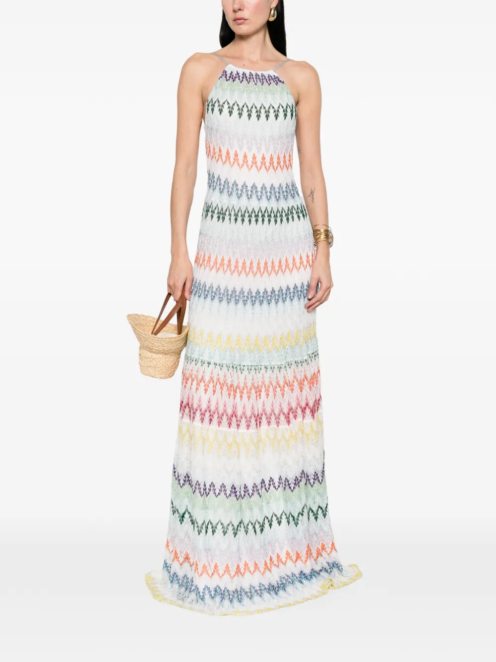 Missoni Mouwloze gestreepte maxi-jurk Wit