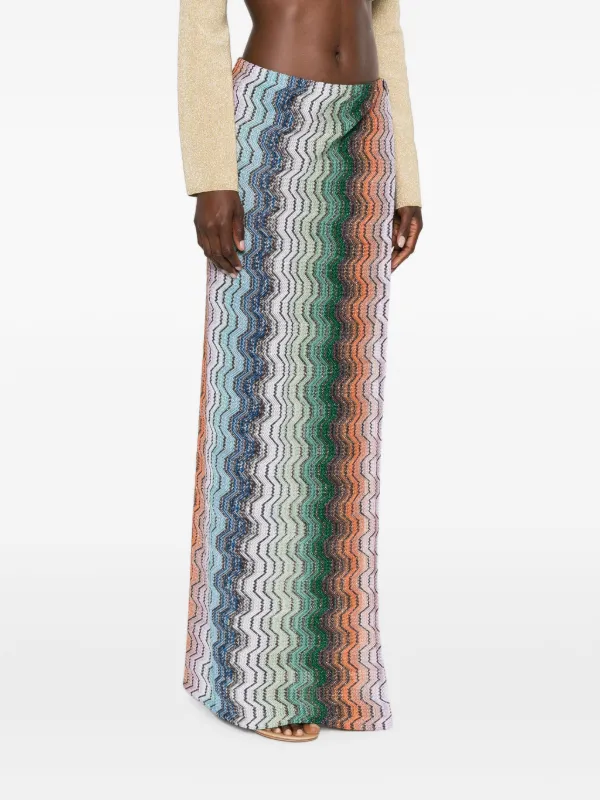 Missoni Long Zigzag Skirt With Greek Motif | Green | FARFETCH