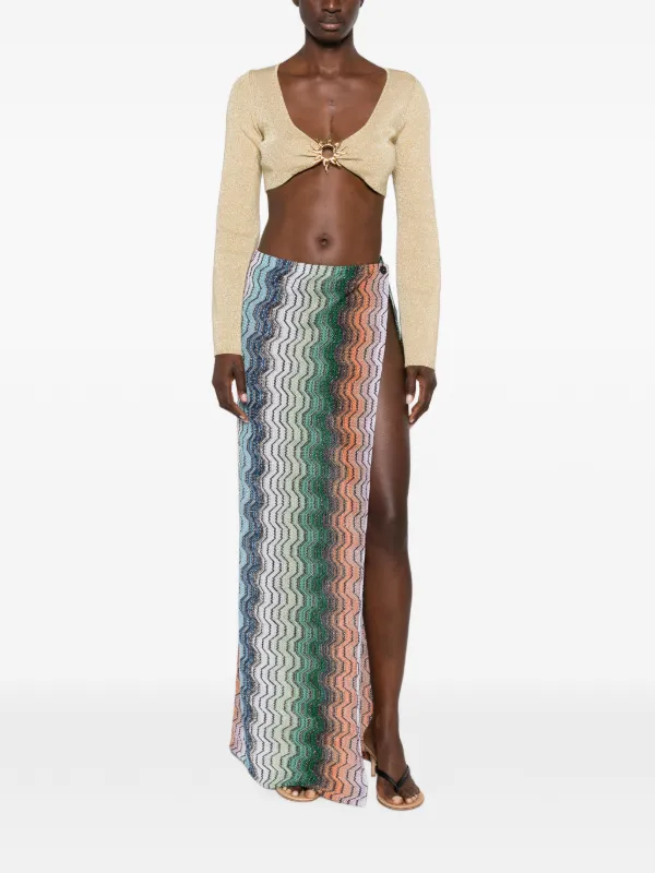 Missoni Long Zigzag Skirt With Greek Motif | Green | FARFETCH