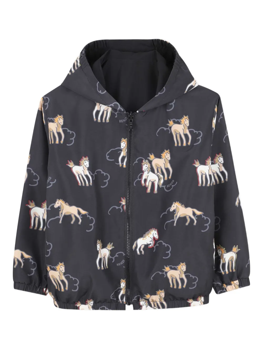 Kenzo Kids horse print hooded top - Nero