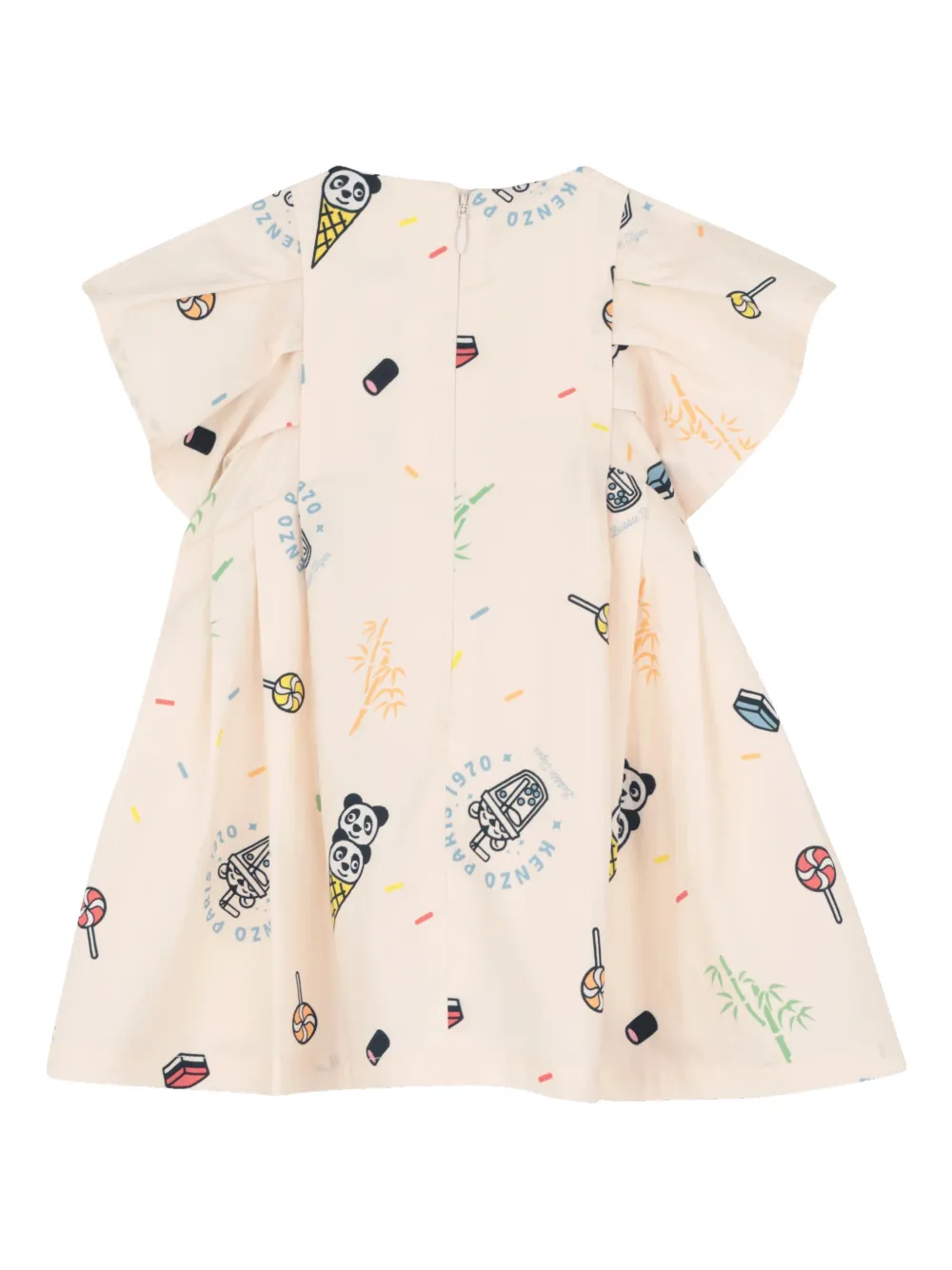 Kenzo Kids Geplooide jurk met grafische print Beige