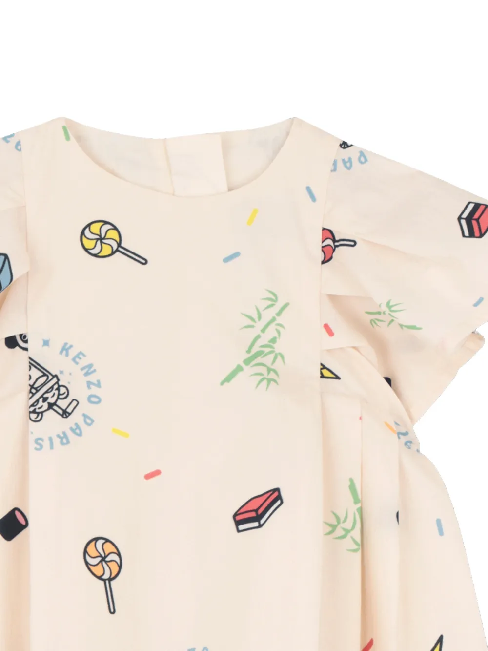 Kenzo Kids Geplooide jurk met grafische print Beige