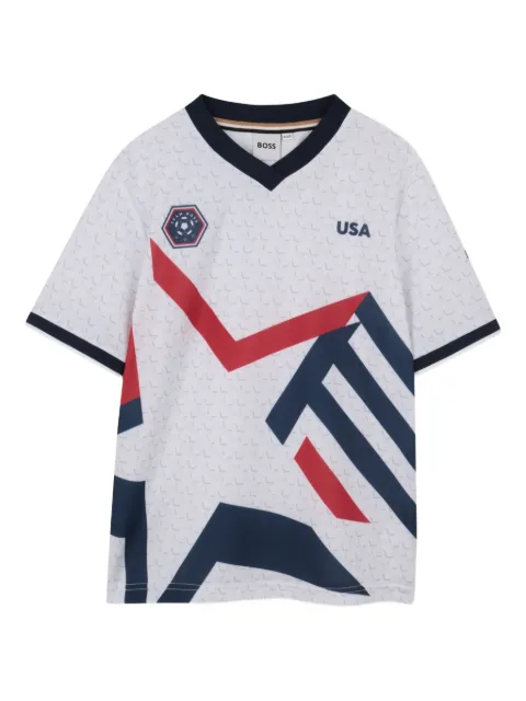 BOSS Kidswear playera con estampado gráfico y cuello en V