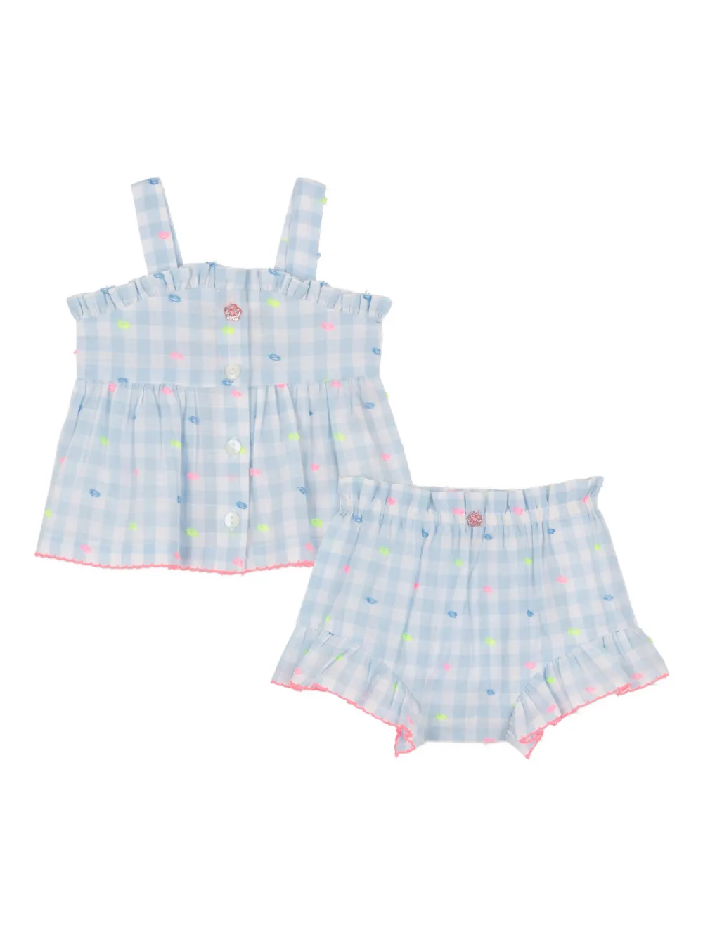 Billieblush ruffled check-pattern shorts set - Blue