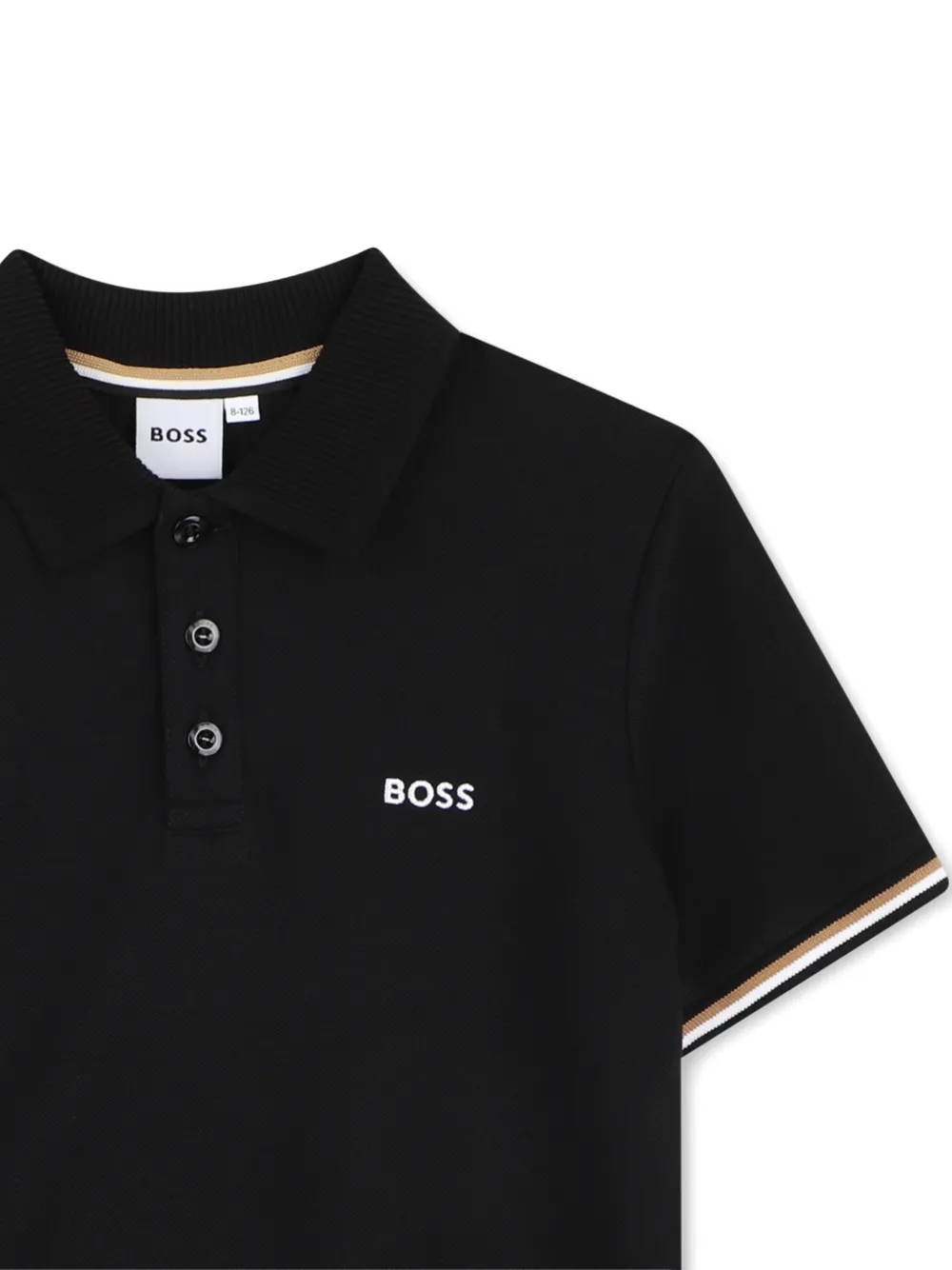 BOSS Kidswear Button-up poloshirt met korte mouwen Zwart