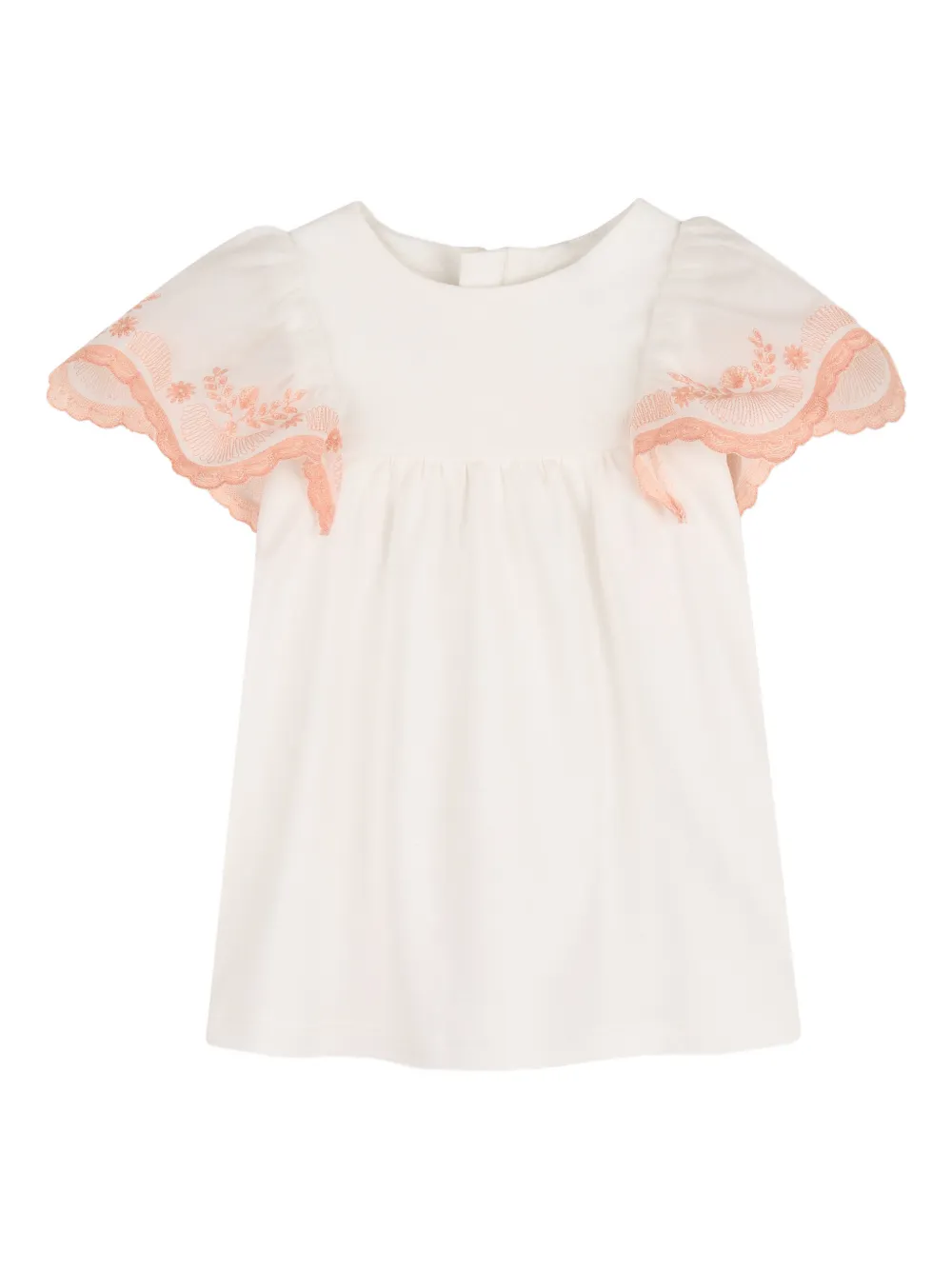 Chloé Kids floral-embroidered short-sleeve dress - White