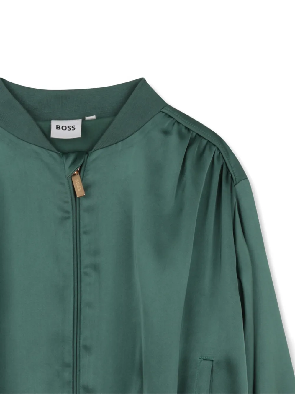  Boss Kidswear Gathered Zip-up Bomber Jacket - Green 