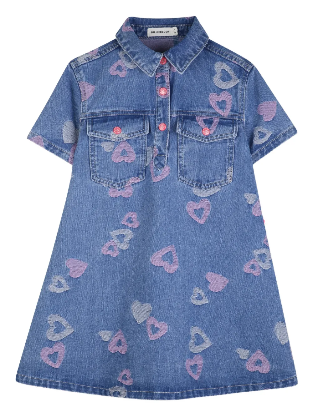 Billieblush heart-embroidery collared denim dress