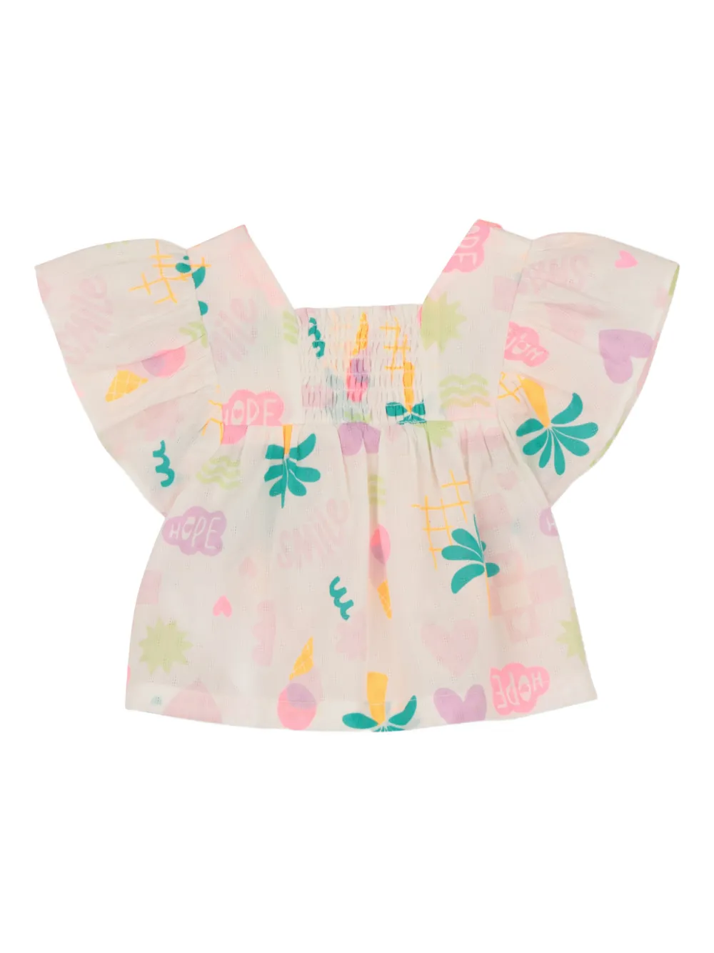 Graphic-Print Ruffled Top