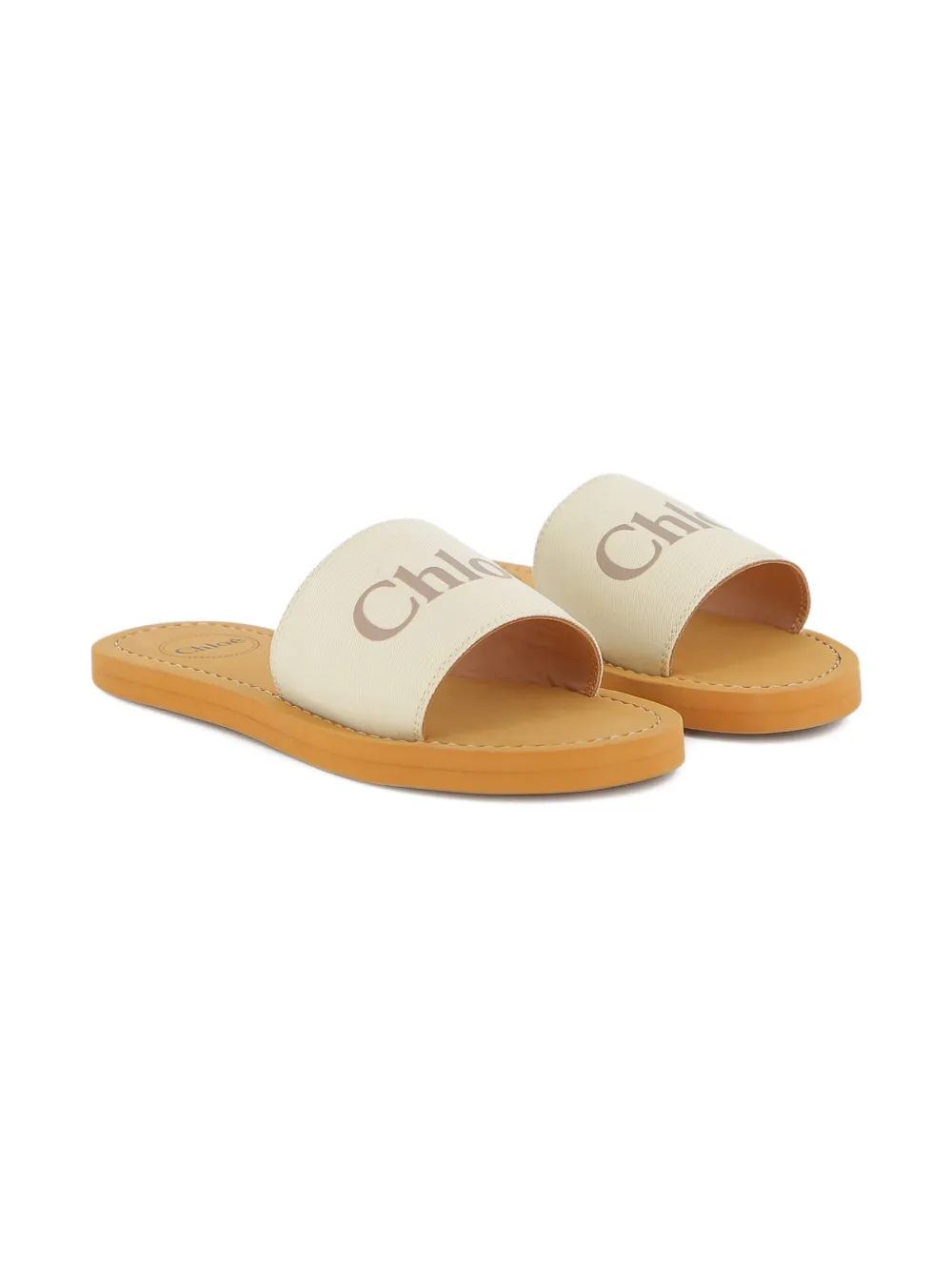 Chloé Kids Woody sandalen met logoband Beige