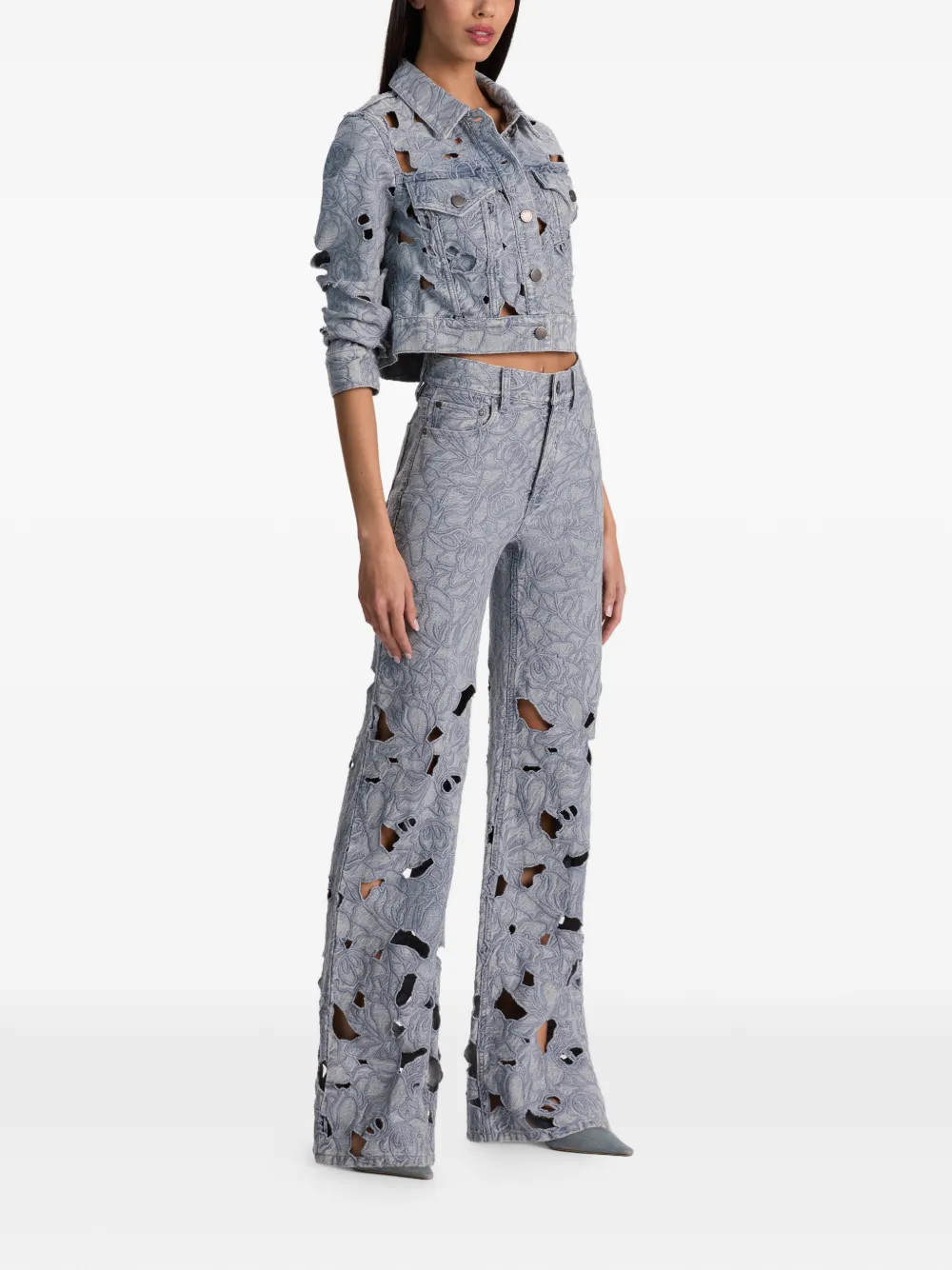  Alice + Olivia Embroidered Eyelet Jeans - Blue 
