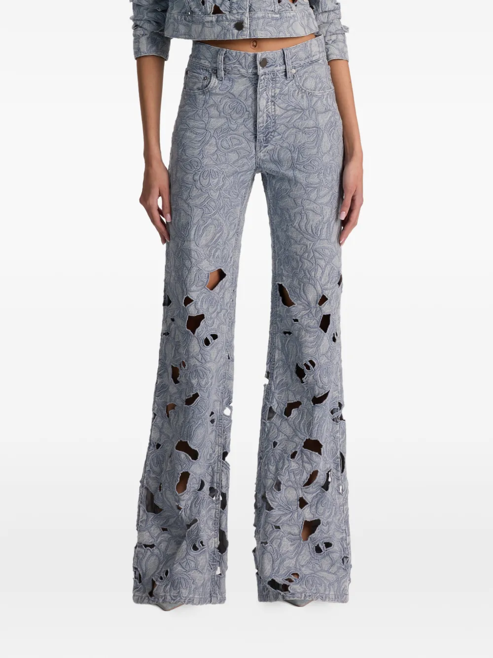 Alice + Olivia Embroidered Eyelet Jeans | Blue | FARFETCH