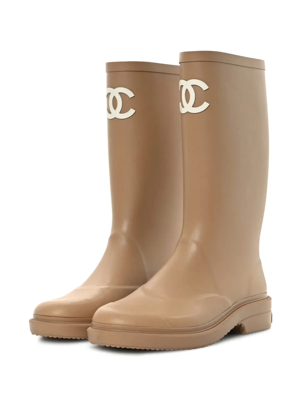 CHANEL Pre-Owned logo rain boots - Beige