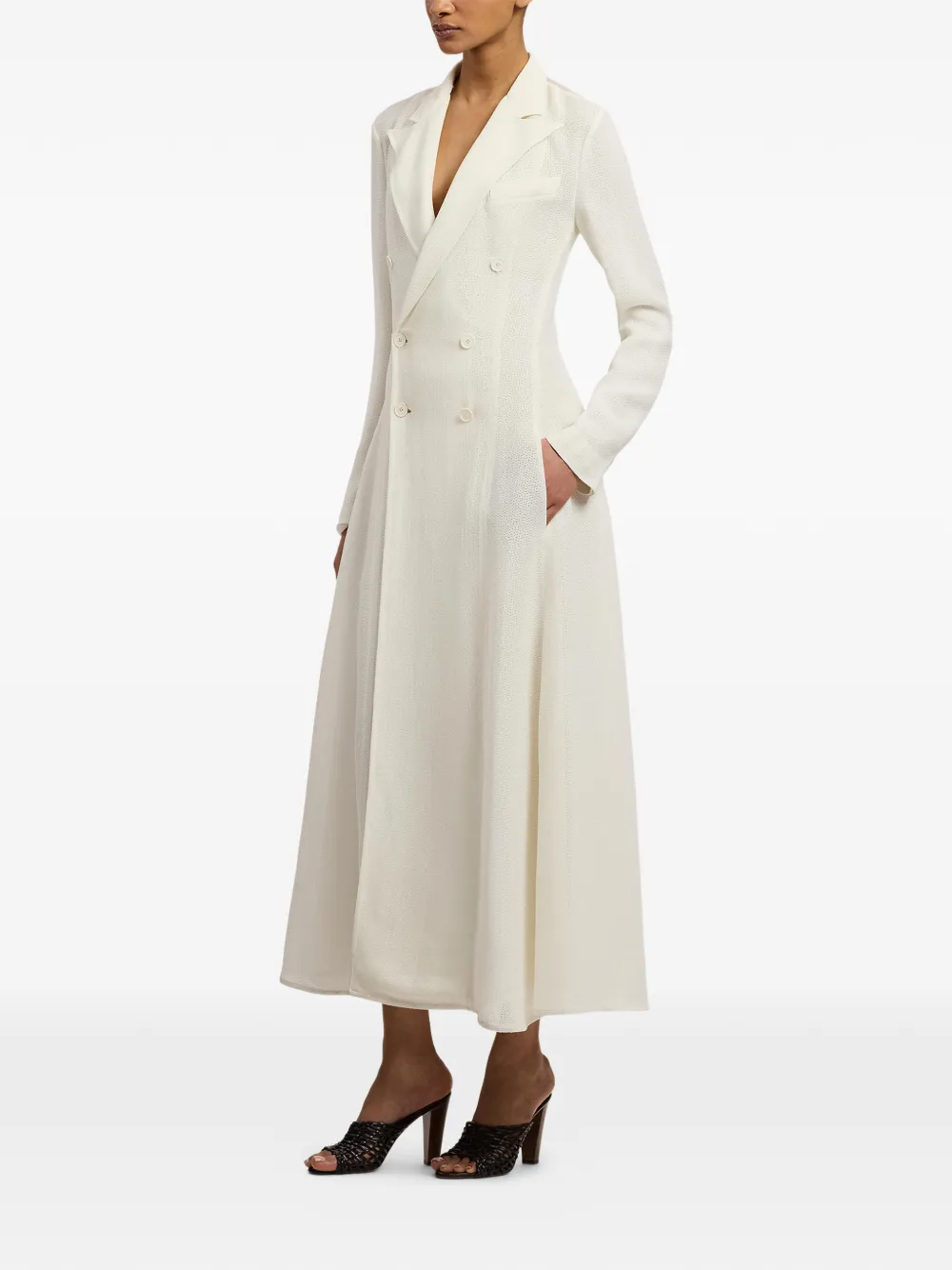 Ralph Lauren Collection Reema midi-jurk met dubbele rij knopen Beige