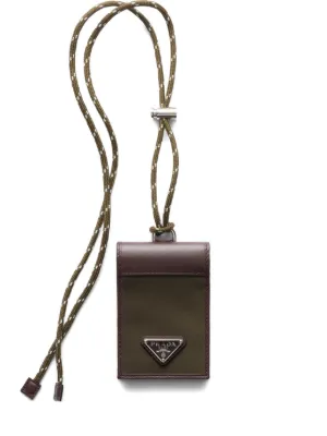 Prada Triangle Logo Leather Key Case | Orange | FARFETCH OM