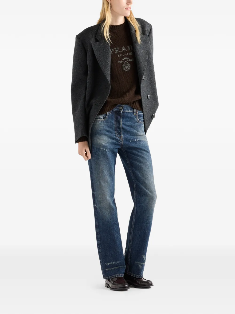 Prada Trui met ronde hals en logo Bruin