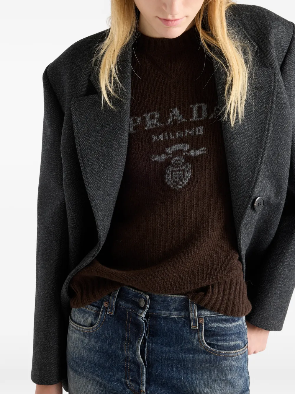 Prada Trui met ronde hals en logo Bruin