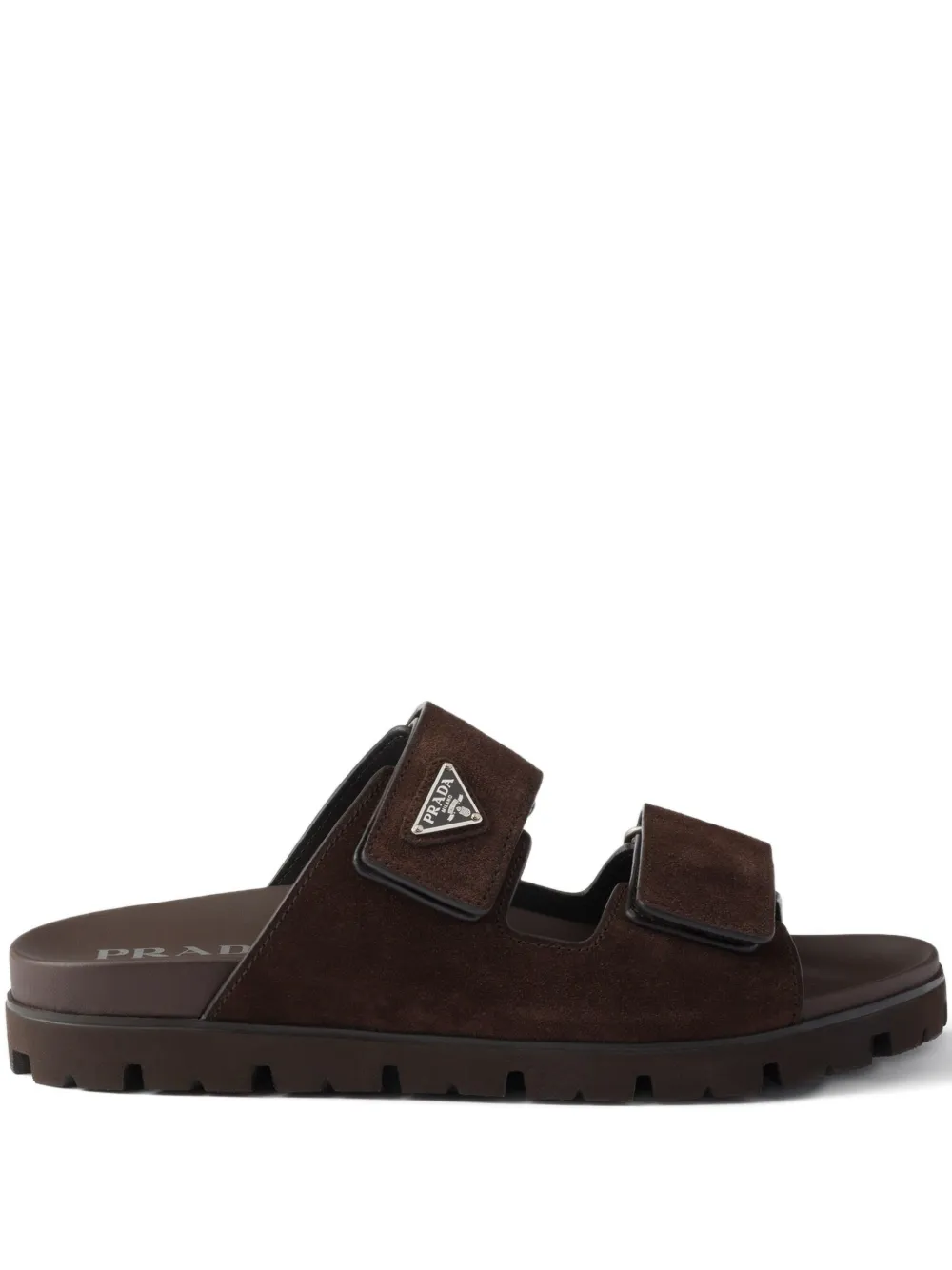 Prada Double Strap Open Toe Leather Sandals In Brown