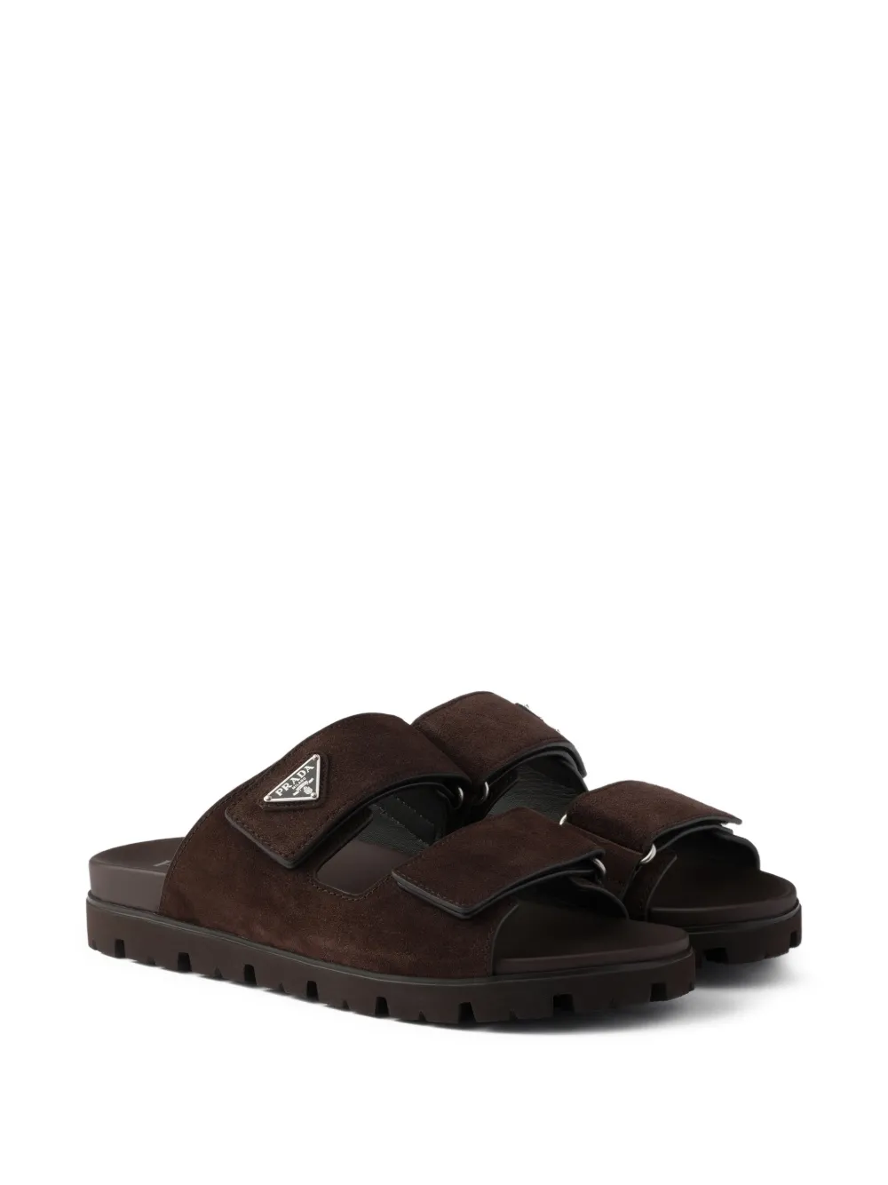 Prada Suède sandalen met logo Bruin