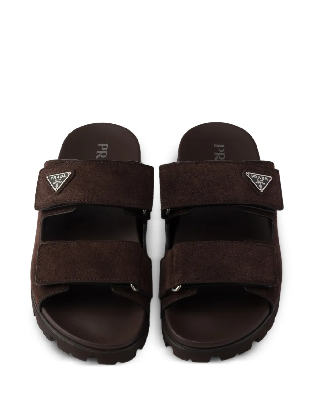 Prada Suède sandalen met logo Bruin