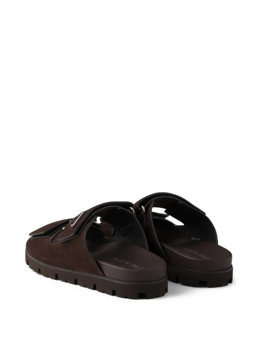 Prada Suède sandalen met logo Bruin