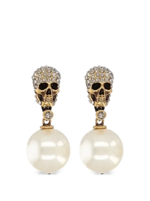 Alexander McQueen Pearl Pave Skull Earrings in Gold