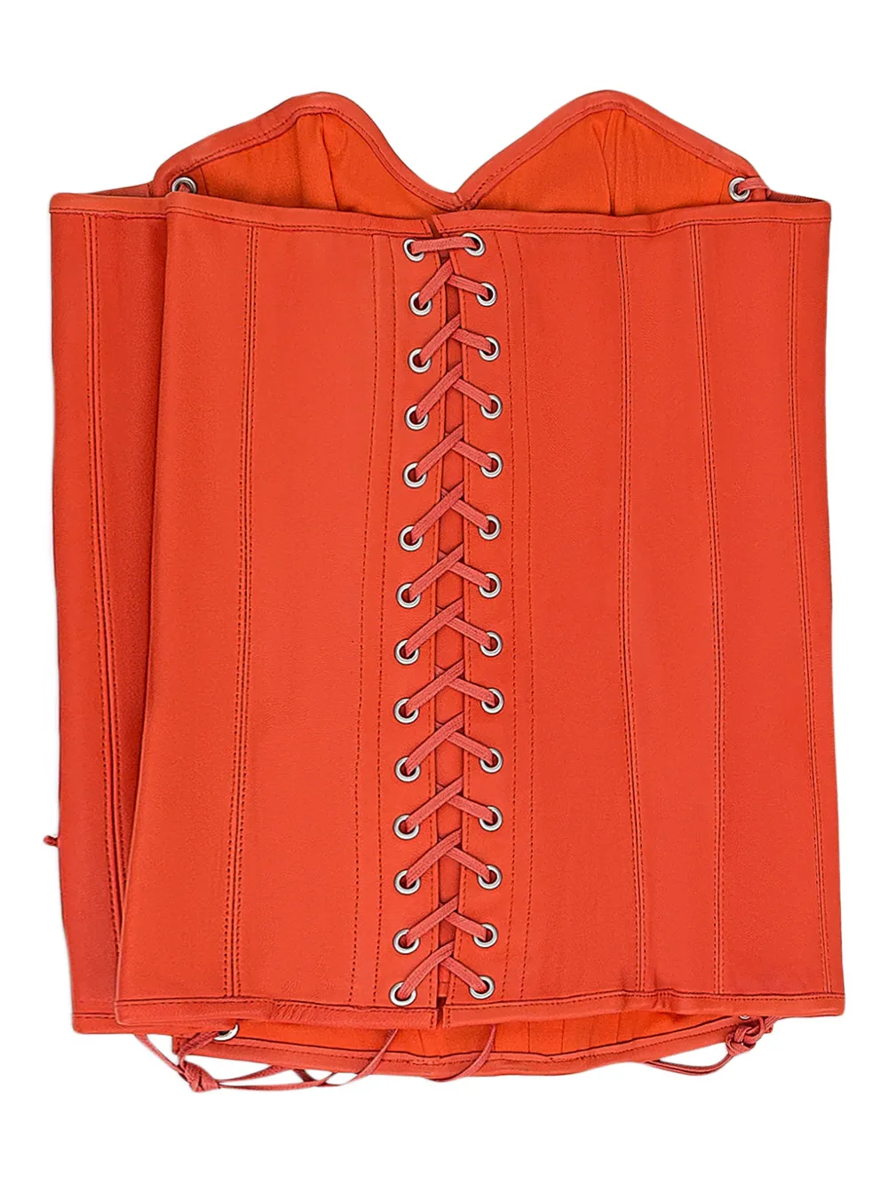 Who Decides War Window Longline Leather Corset In Orange