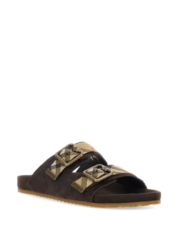 BURBERRY ベージュ ブラック サンダル Burberry Buckle Strap Sandals | Brown | FARFETCH