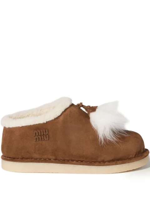 Miu Miu logo-lettering suede slip-ons