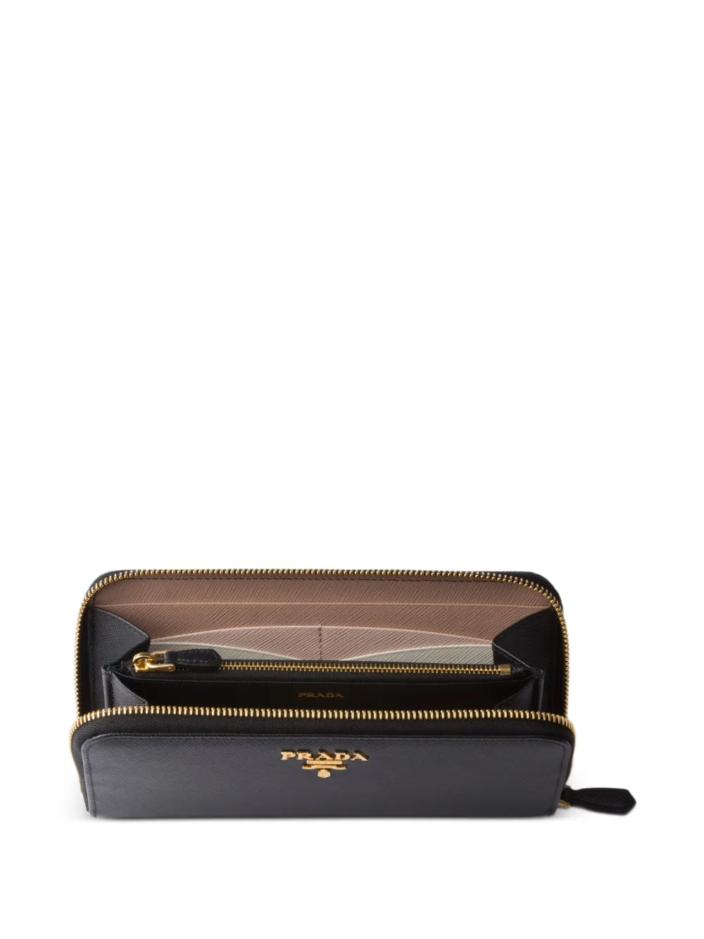 Prada Large Saffiano Leather Zip Wallet - Black 