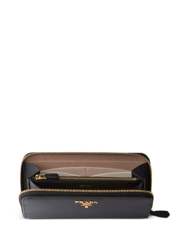 Prada Large Saffiano Leather Zip Wallet | Black | FARFETCH