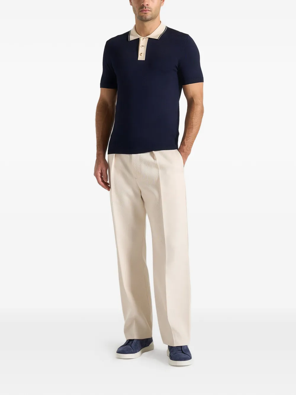 Manière De Voir Roux poloshirt met contrasterende kraag - Blauw