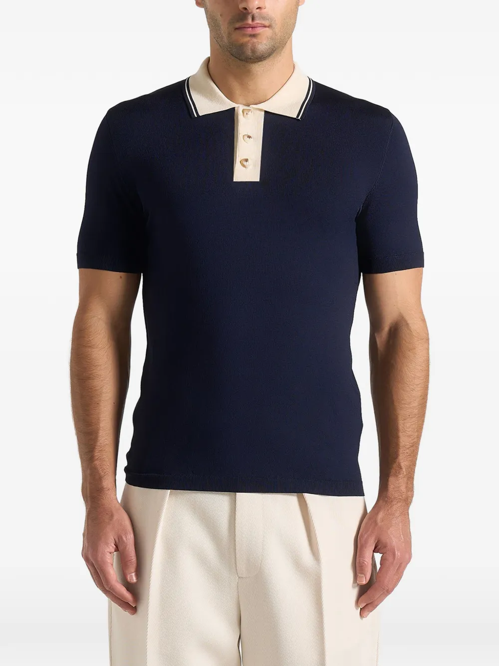 Manière De Voir Roux poloshirt met contrasterende kraag Blauw